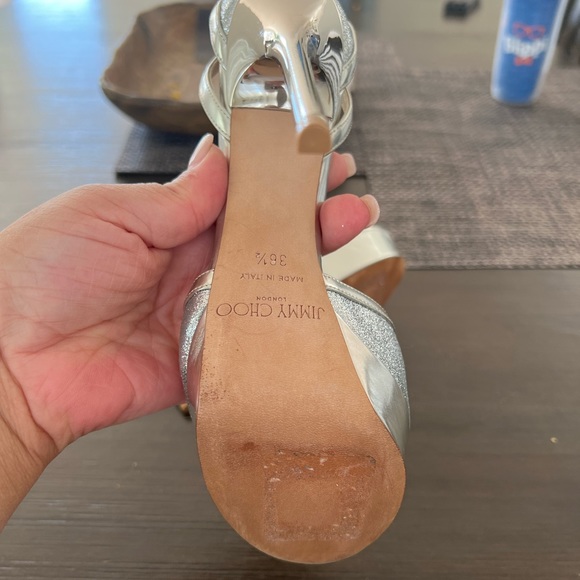 Jimmy Choo silver heels. Wore for my wedding for only a few hours. - Picture 5 of 6
